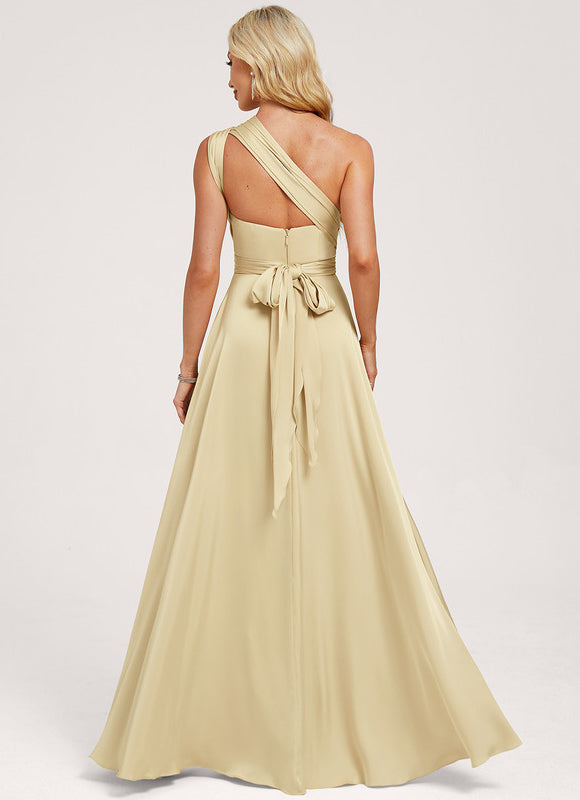 Robe Fluide Décolleté Licou Asymétrique Satin Crème. - gallery 3