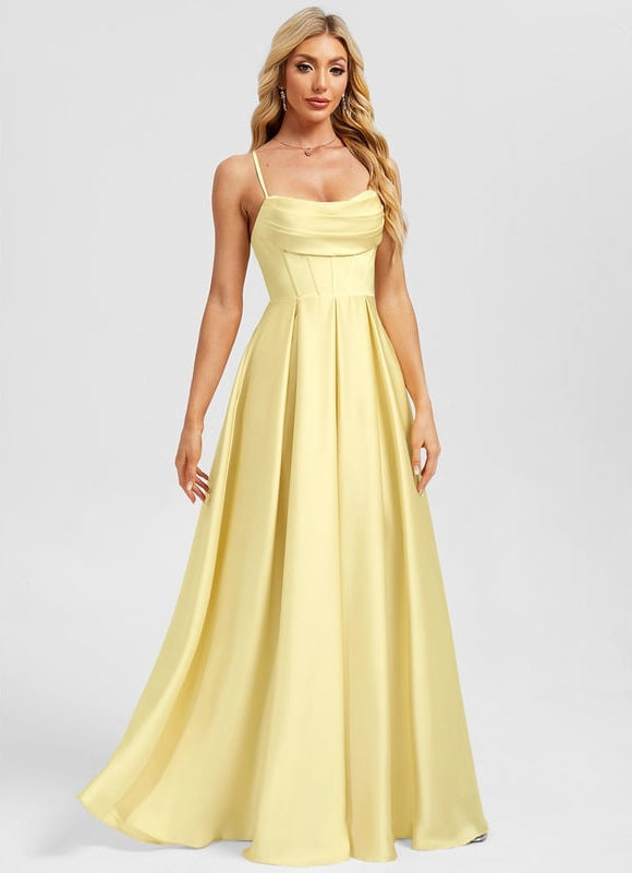 Robe Longue Satin Jaune