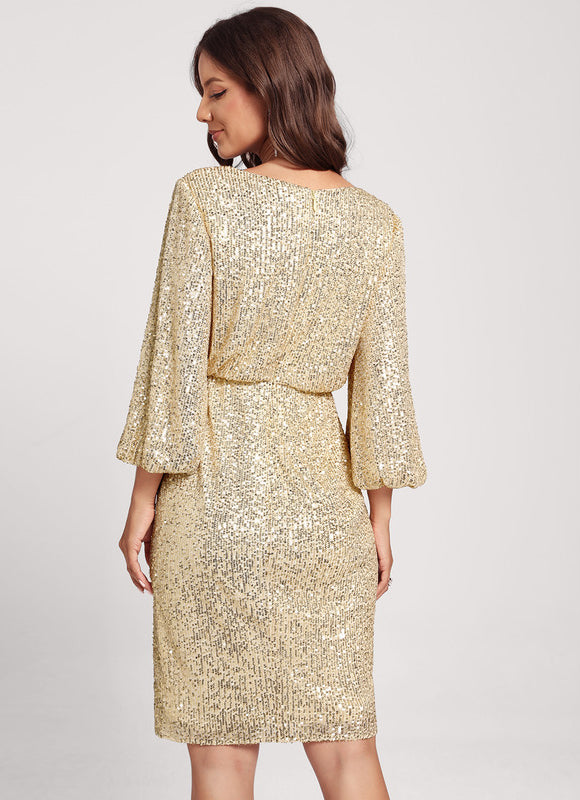 Robe Paillette Dorée Manches Longues - gallery 6