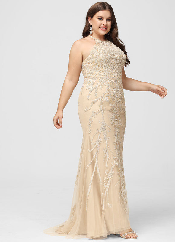 Robe Sirène Élégante En Tulle Brodé Crème. - gallery 5