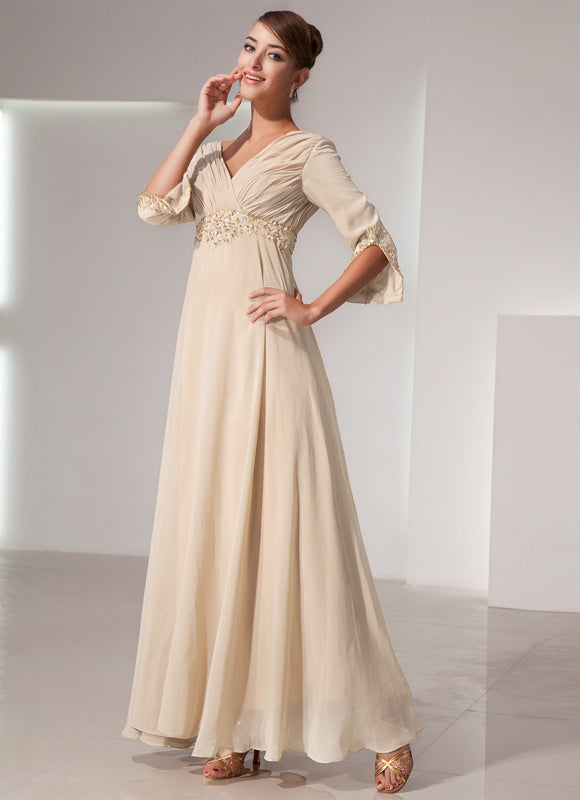 Robe Élégante En Mousseline Dorée - gallery 1