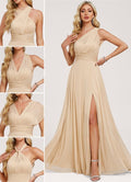 Robe Longue Fluide Dorée Multiposition