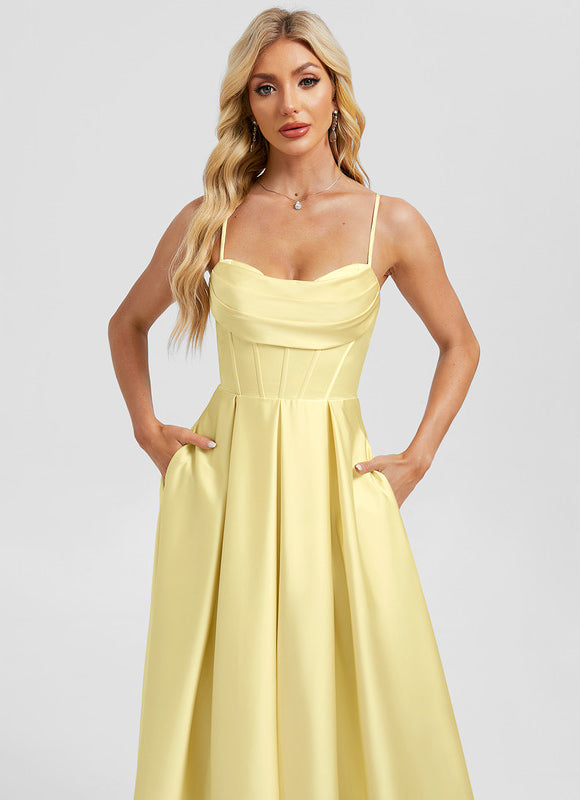 Robe Longue Satin Jaune - gallery 4