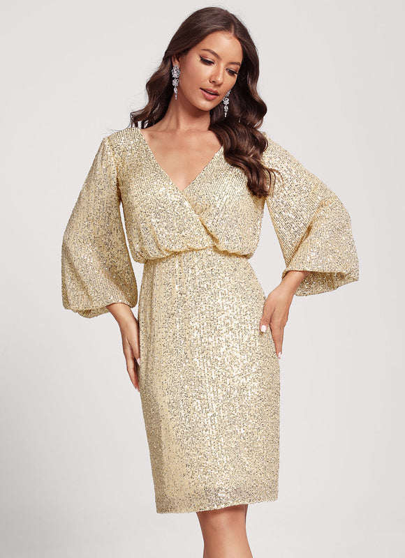 Robe Paillette Dorée Manches Longues - gallery 1