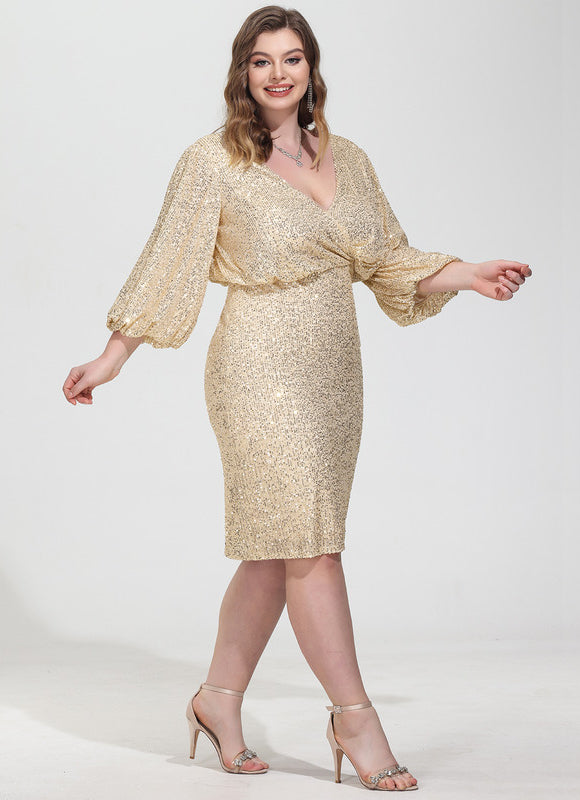 Robe Paillette Dorée Manches Longues - gallery 8