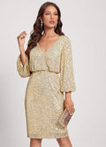 Robe Paillette Dorée Manches Longues