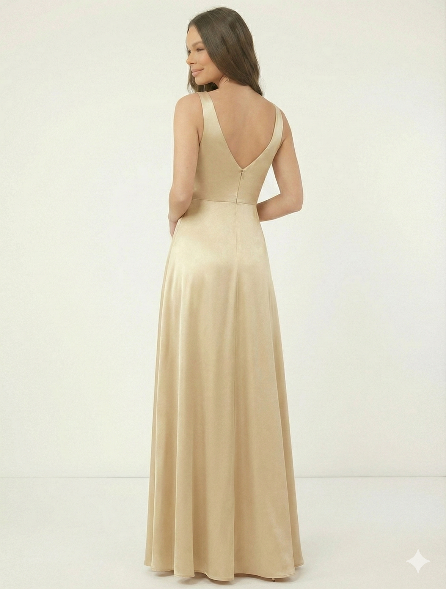 Elegant Gold Satin Bridesmaid Dress - V-Neck & Slit Gown