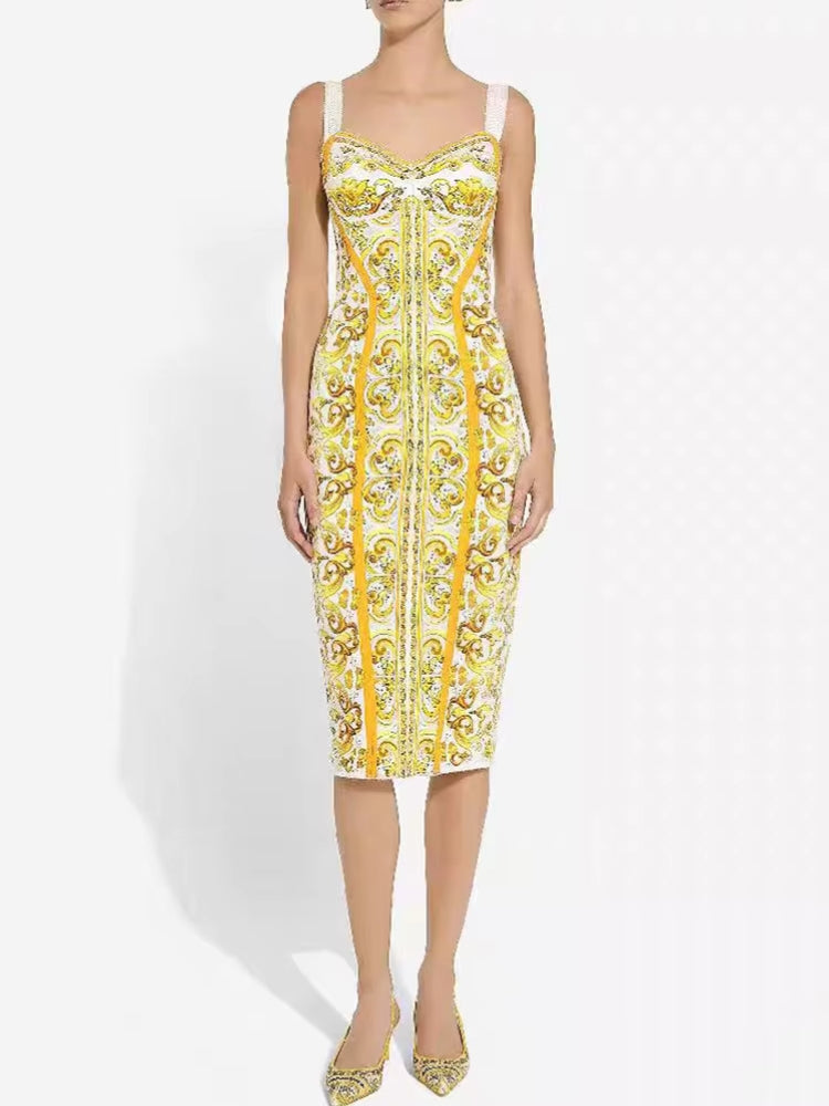 Robe jaune dorée et blanche