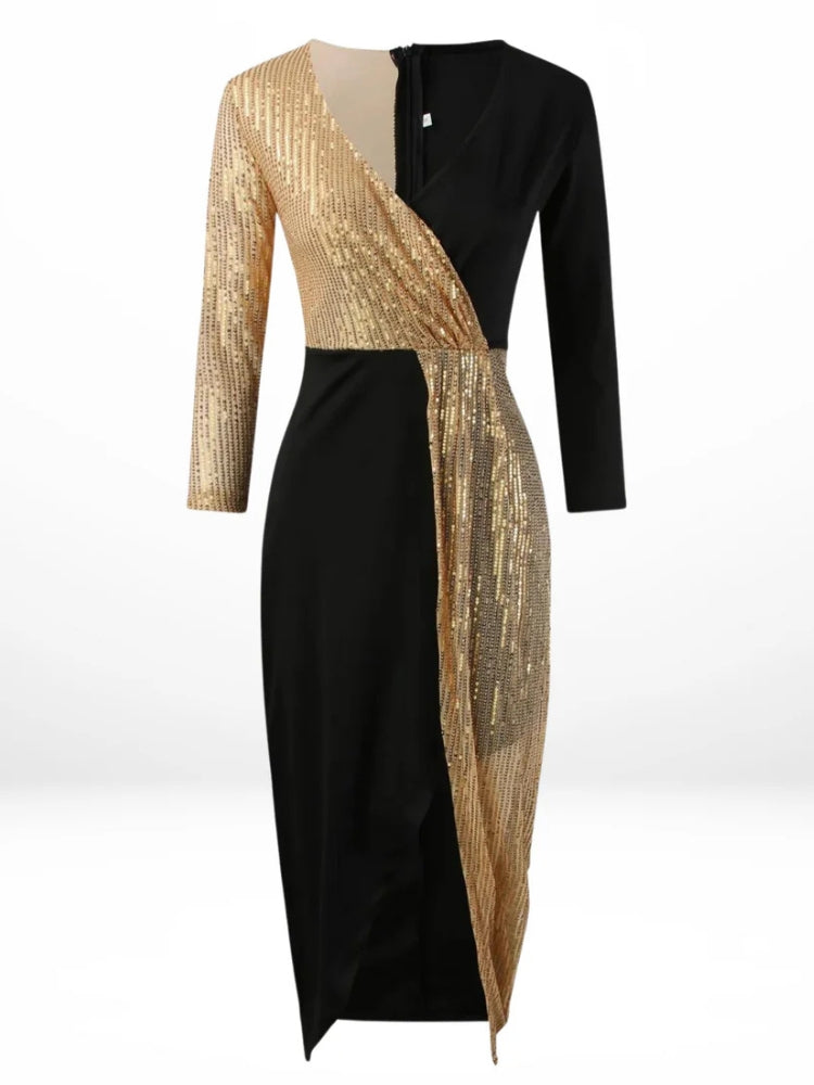 Robe soirée noire et dorée bicolore