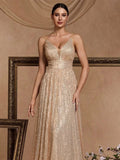 Sparkling Champagne Gold Sequin Bridesmaid Gown