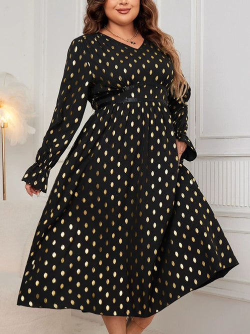 black dress with gold polka dots Black Handmade Gold Polka Dot Detailed Silk Chiffon Maxi Dress with Cr RAISA VANESSA INT
