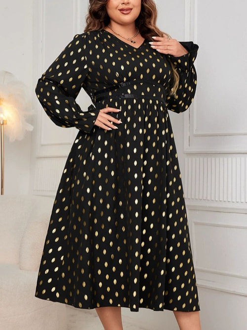Black & Gold Polka Dot Midi Dress for Cocktail
