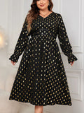 Black & Gold Polka Dot Midi Dress for Cocktail