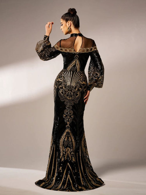 Black & Gold Sequin Mermaid Gown for Gala & Prom