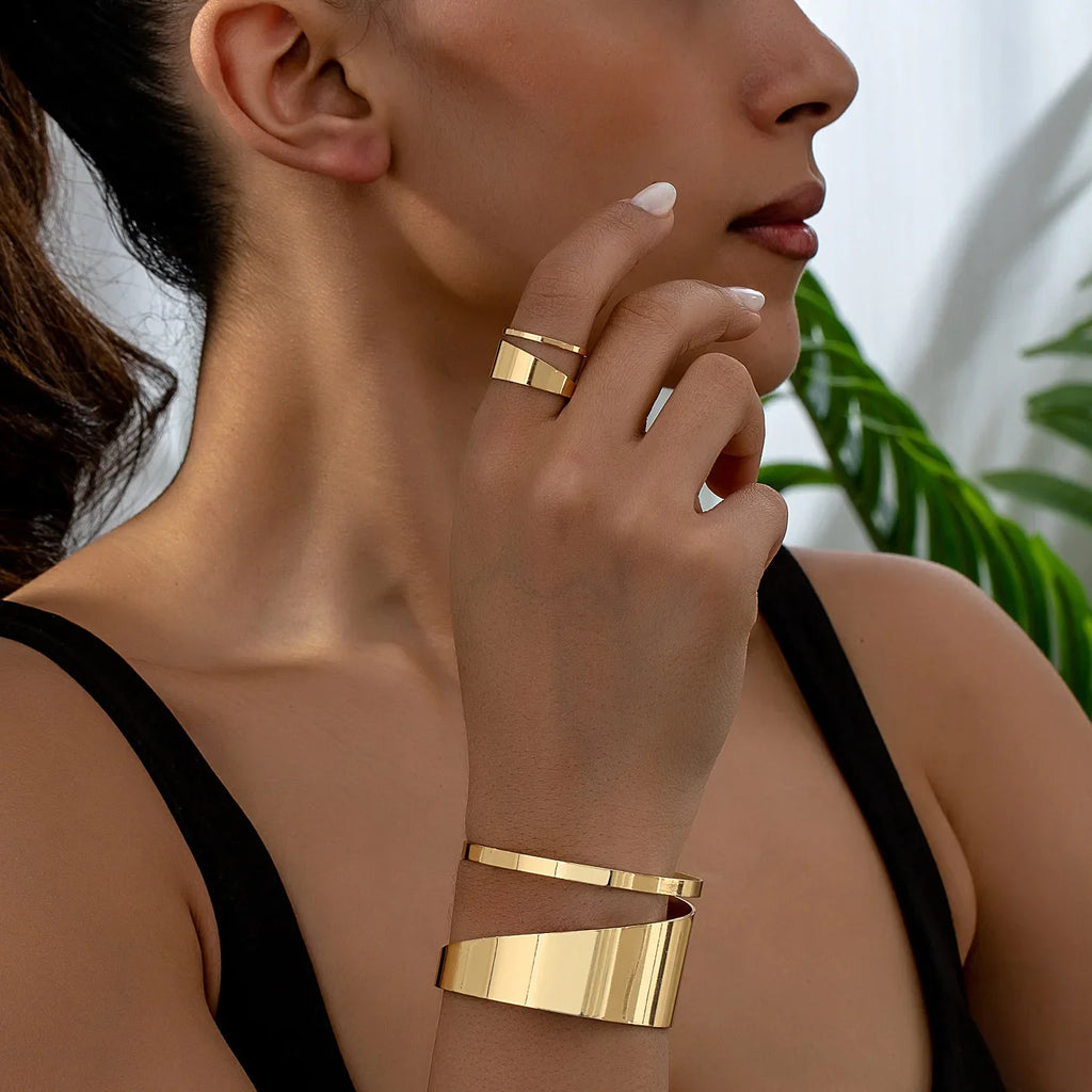 Chic Gold Minimalist Bracelet & Ring Set for Everyday Glamour