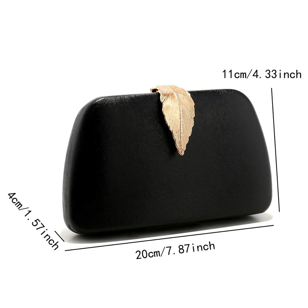 Elegant Black Mini Bag with Gold Chain & Leaf Detail