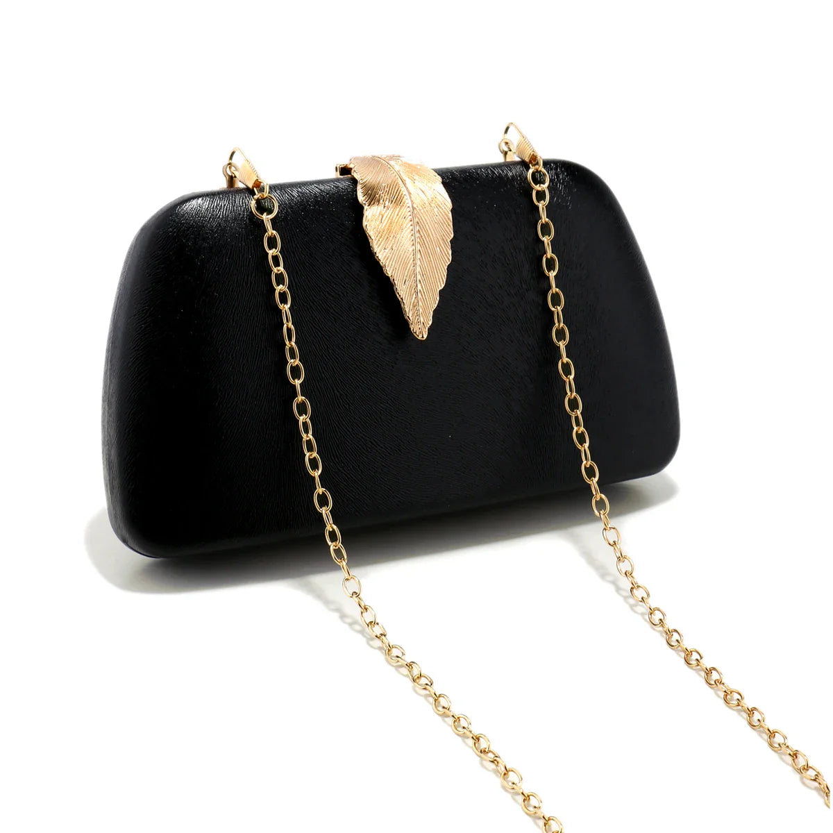 Elegant Black Mini Bag with Gold Chain & Leaf Detail