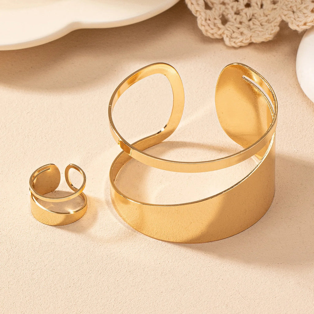 Chic Gold Minimalist Bracelet & Ring Set for Everyday Glamour