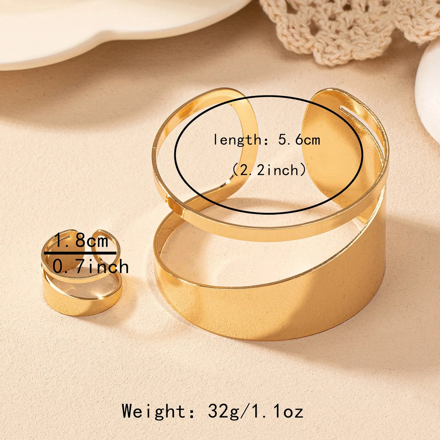 Chic Gold Minimalist Bracelet & Ring Set for Everyday Glamour