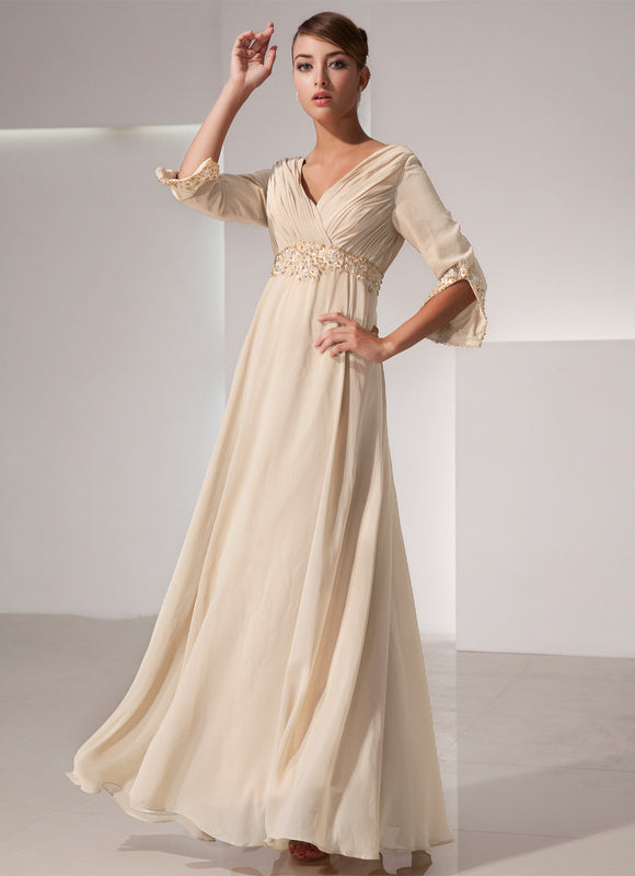 Robe Élégante En Mousseline Dorée - gallery 2