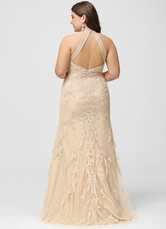 Robe Sirène Élégante En Tulle Brodé Crème. - gallery 9
