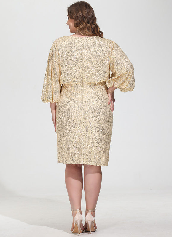 Robe Paillette Dorée Manches Longues - gallery 9