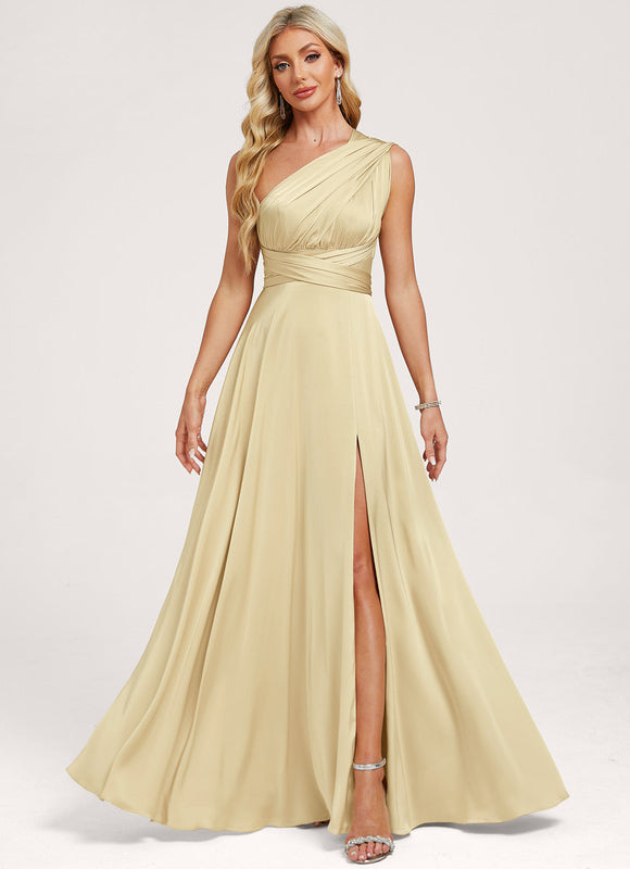 Robe Fluide Décolleté Licou Asymétrique Satin Crème. - gallery 6
