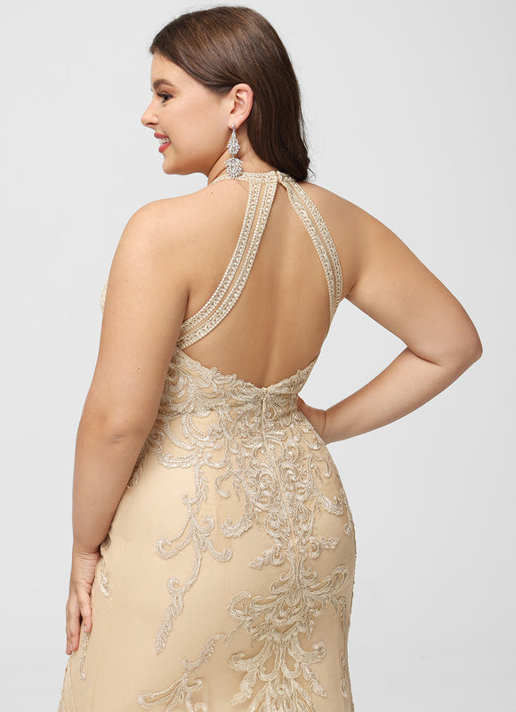 Robe Sirène Élégante En Tulle Brodé Crème. - gallery 7