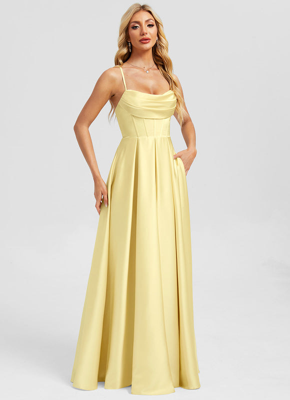 Robe Longue Satin Jaune - gallery 3