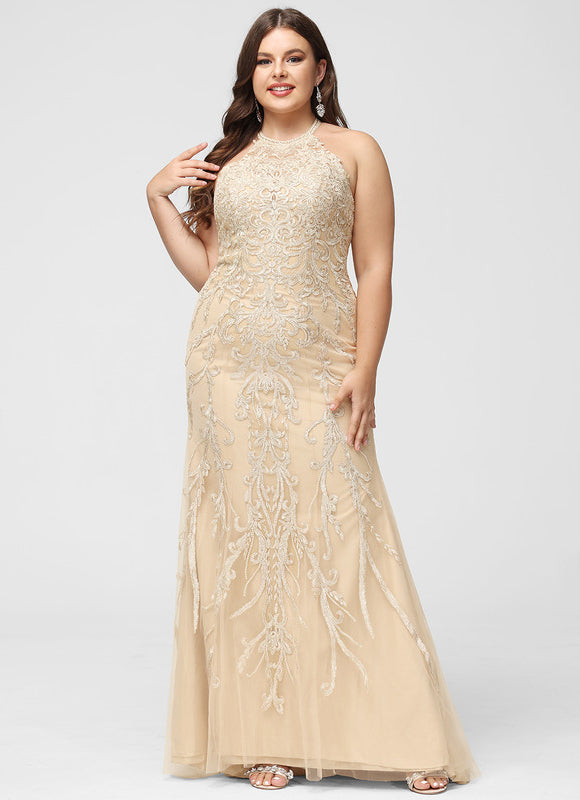 Robe Sirène Élégante En Tulle Brodé Crème. - gallery 4