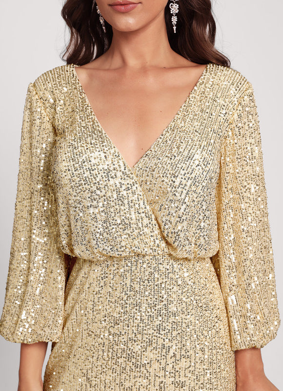 Robe Paillette Dorée Manches Longues - gallery 2