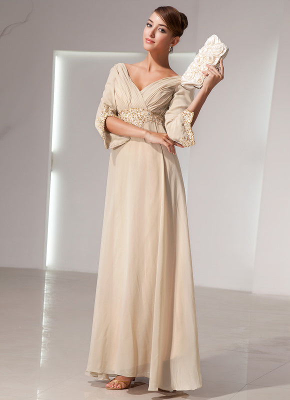 Robe Élégante En Mousseline Dorée - gallery 4