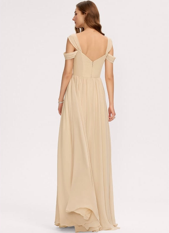 Robe Dorée Mousseline Élégante À Décolleté Plongeant. - gallery 3
